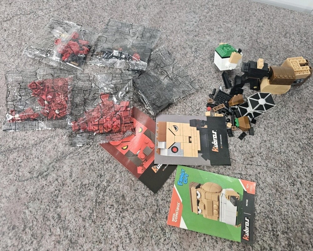 Different Lego model kits, Sealed Package Bricks Red & Black. Loose Bricks